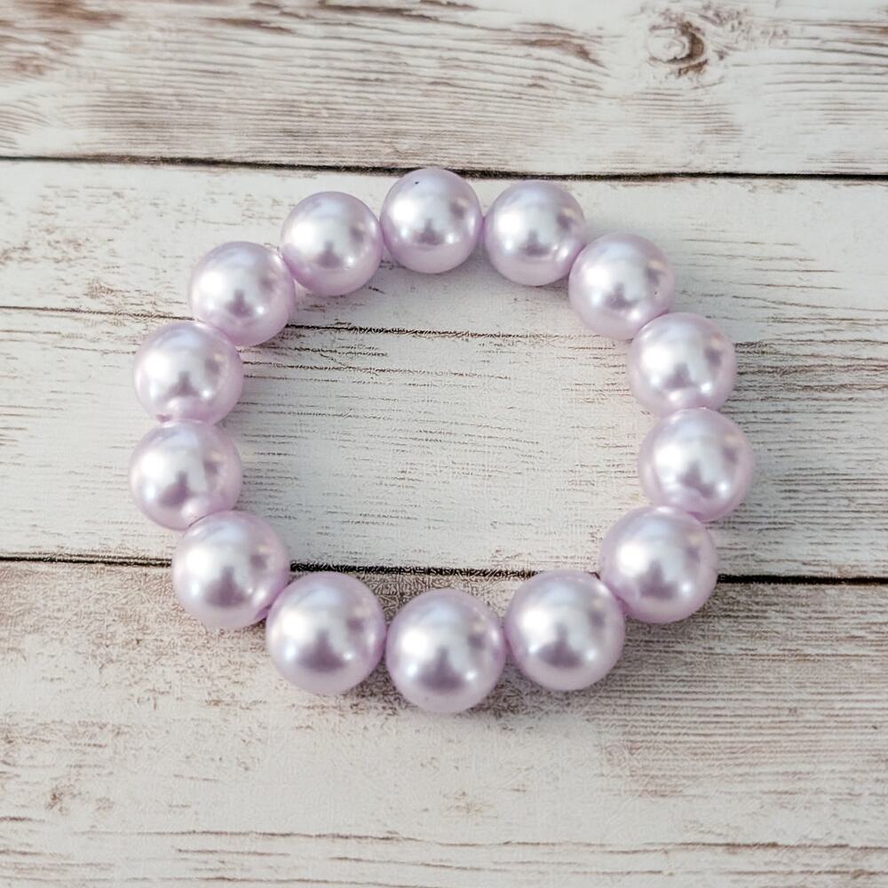 Vintage Stretch Bracelet Lilac Chunky Faux Pearl